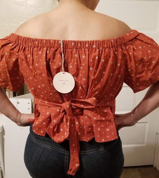 Women's Blouse red shoulder off size small and Medium relaxing top - Picture 2 of 3